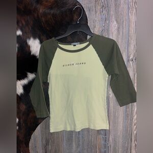 Silver Jeans Y2K size 2 (small) two tone green Raglan Shirt 3/4 sleeve EUC
